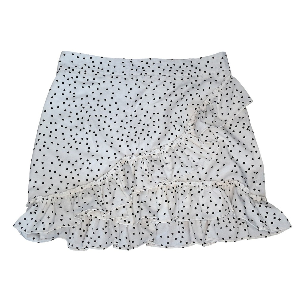 Zaful White Black Polka Dot Ruffle Mini Skirt‎ Size 8 Back Zip